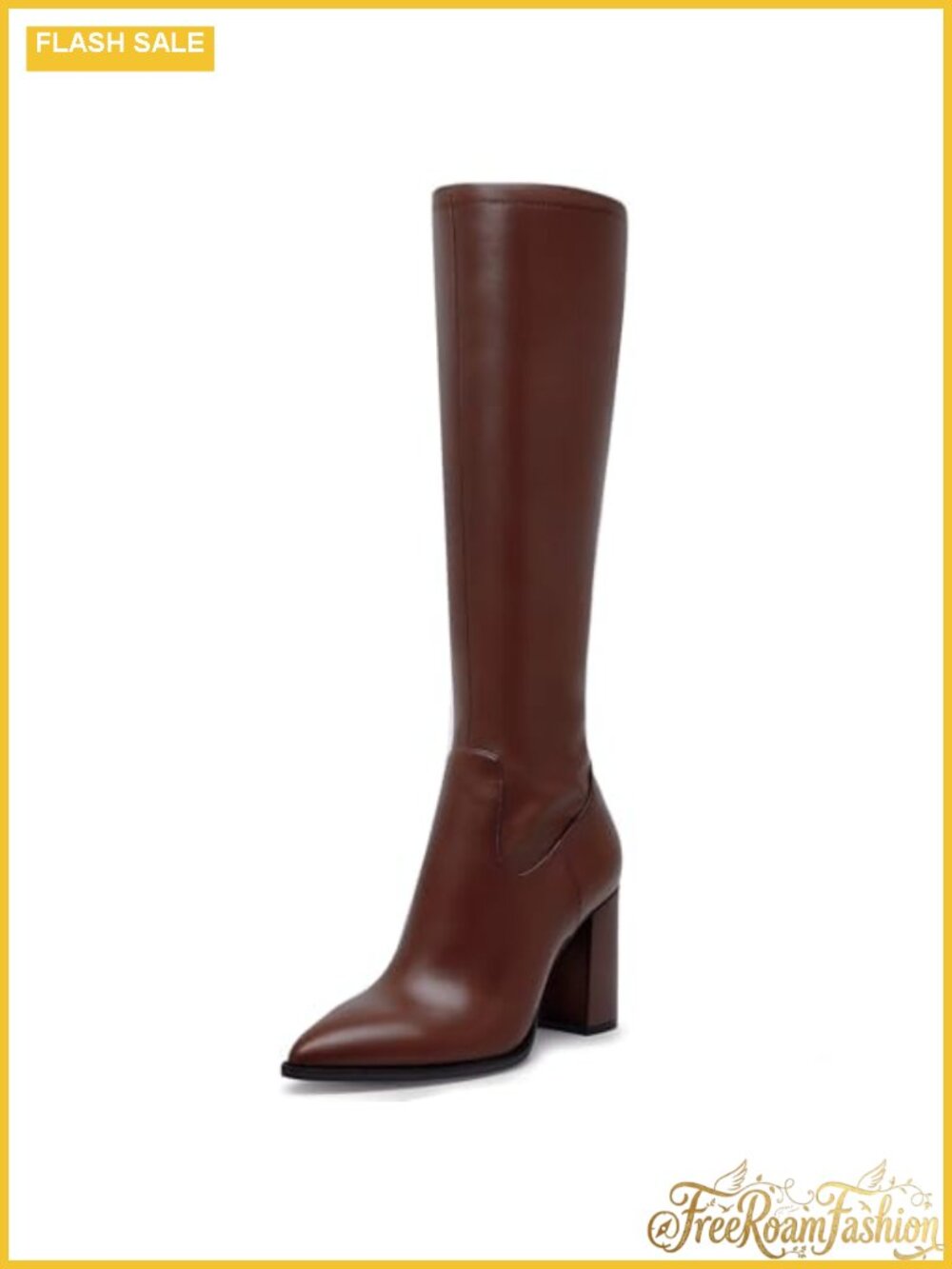 Women's Knee High Boots Stretchy PU Leather Block Heel Pointed Toe Zip